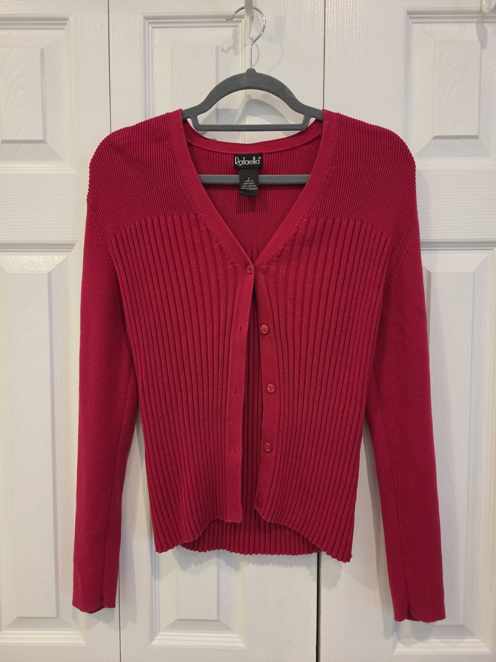 Vintage Y2K Rafaella Bright Red Ribbed V-Neck Button Cardigan